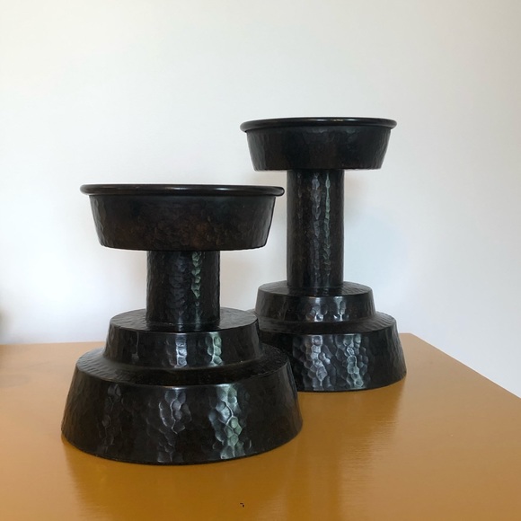 Pottery Barn Hammered Metal Candleholders | Pair